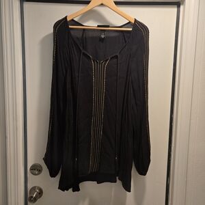 Lane Bryant Black Blouse with Gold Detailing